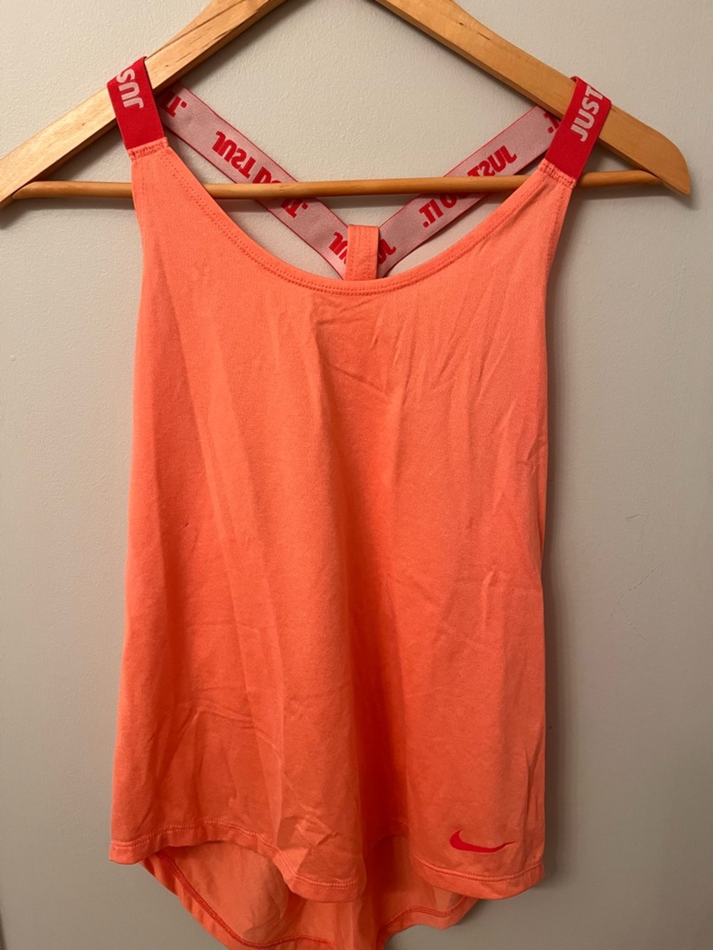 Nike Coral-Orange Women's Tank Top with Branded Red Straps